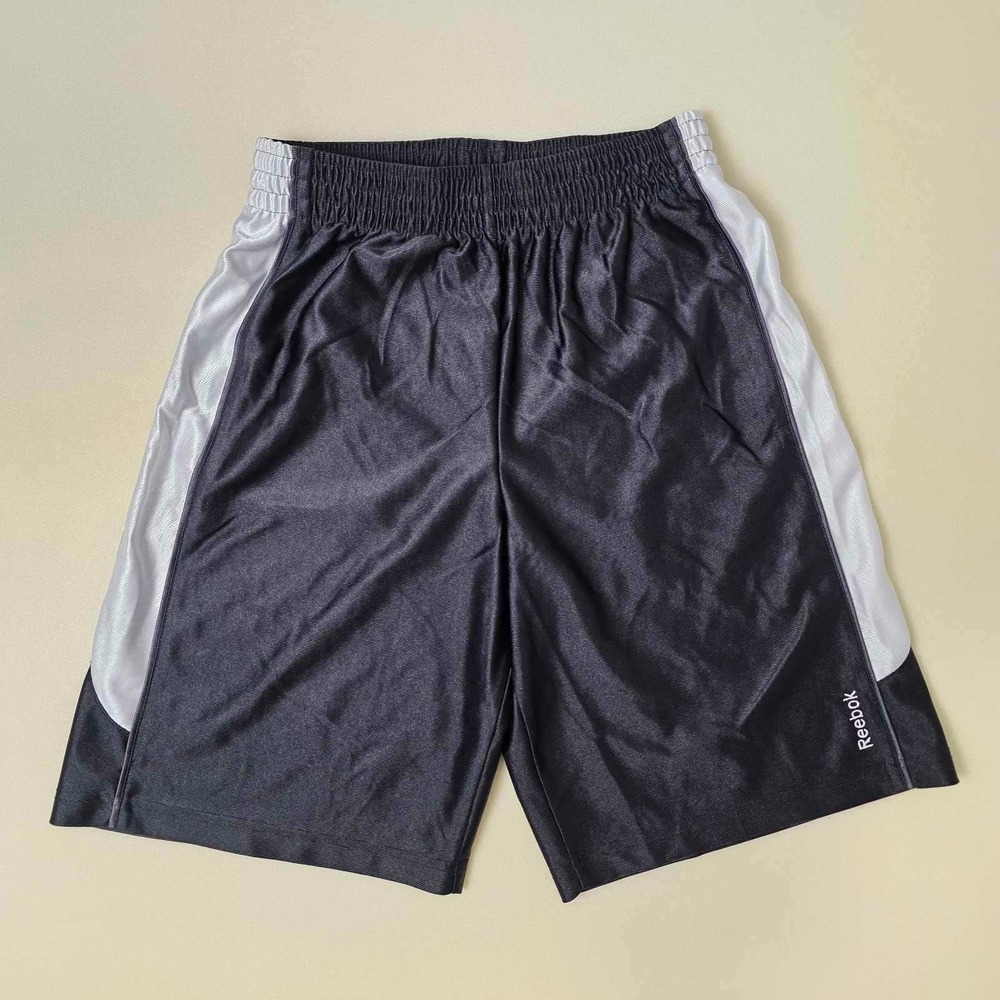 Reebok Boys Athletic Shorts Size L 14-16 Black White Basketball Gym Workout Logo
